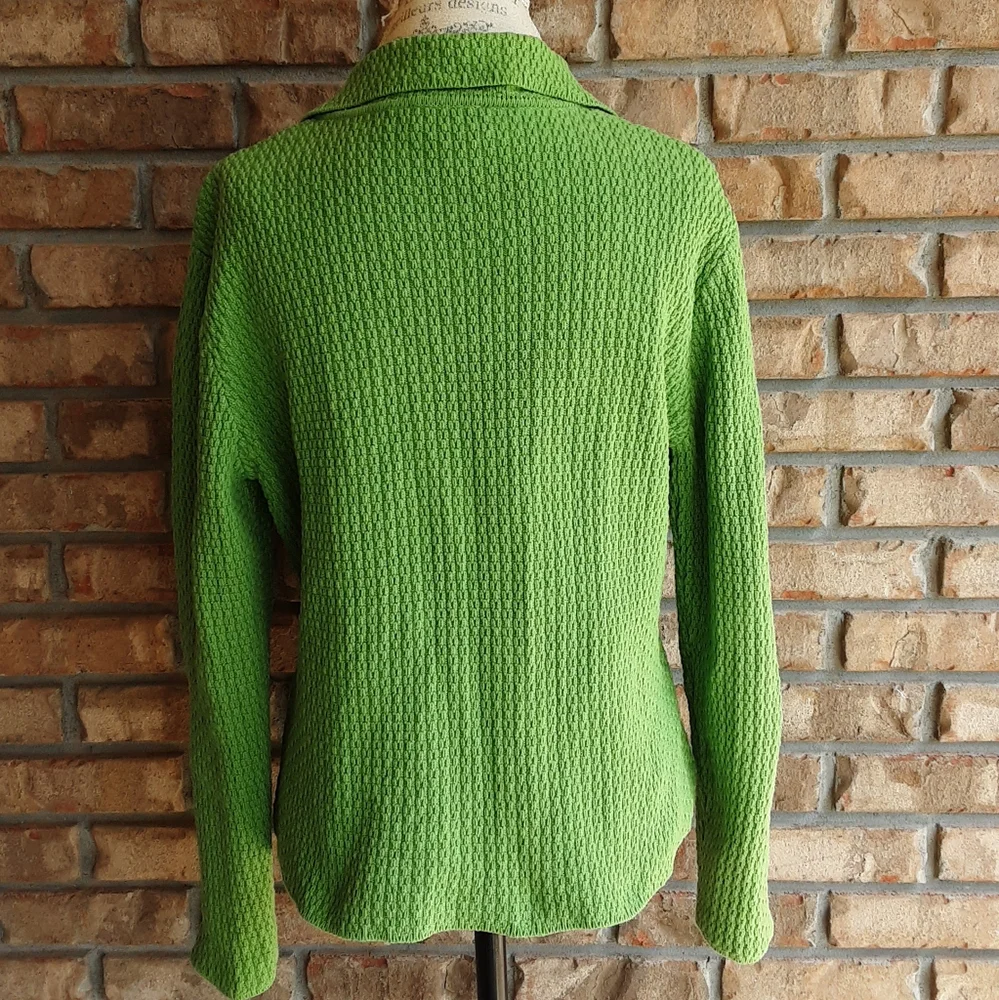 Talbots Vibrant Green Classic Cable Knit Cozy Sweater Jacket.